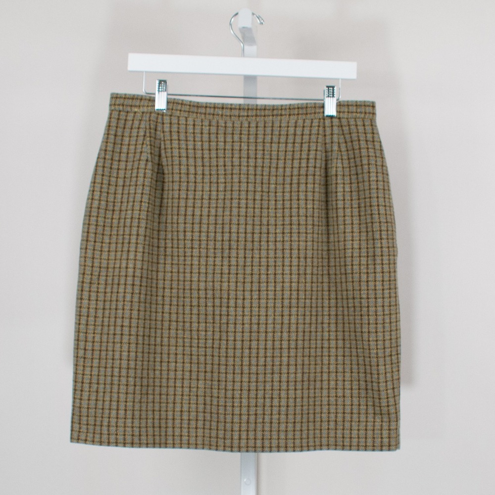Casual Corner Womens Plaid Blazer Skirt Suit Set Size 14 Brown Blue Wool Blend - Picture 4 of 16